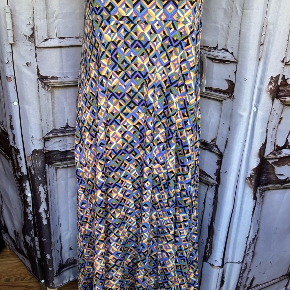 LuLaRoe soft orange, yellow and periwinkle, lavender,black Maxi A-Line Skirt